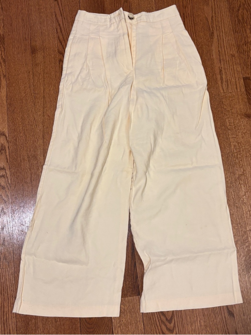 Topshop Cream/Pale Yellow High-Waist Wide Leg Trousers